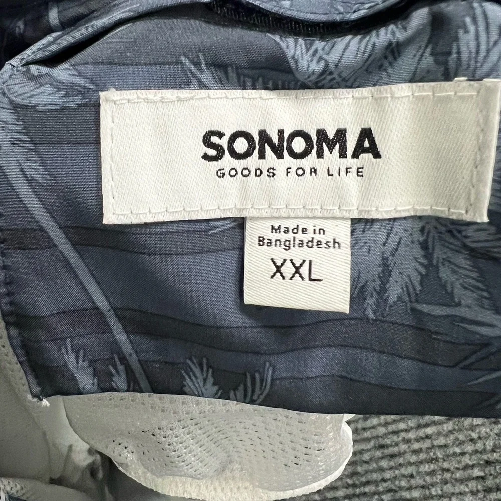 Sonoma Mens Swim Shorts Tropical Palm Tree Blue Black Lined Pockets XXL NWT